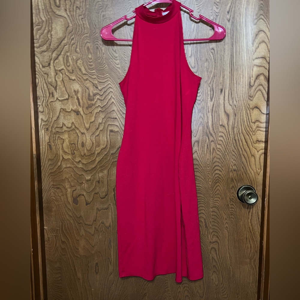 Red halter dress